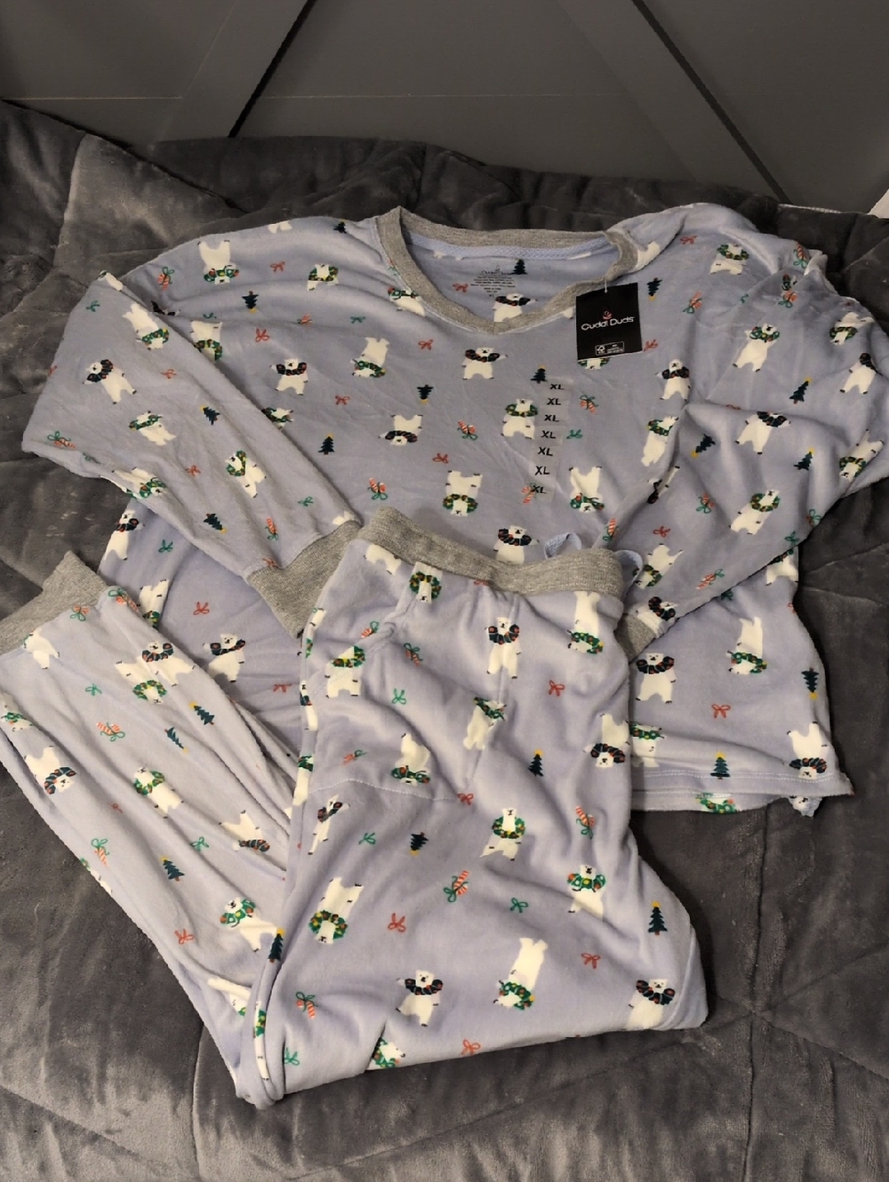 Cuddl Duds Light Blue Polar Bear Print Pajama Set with Gray Trim
